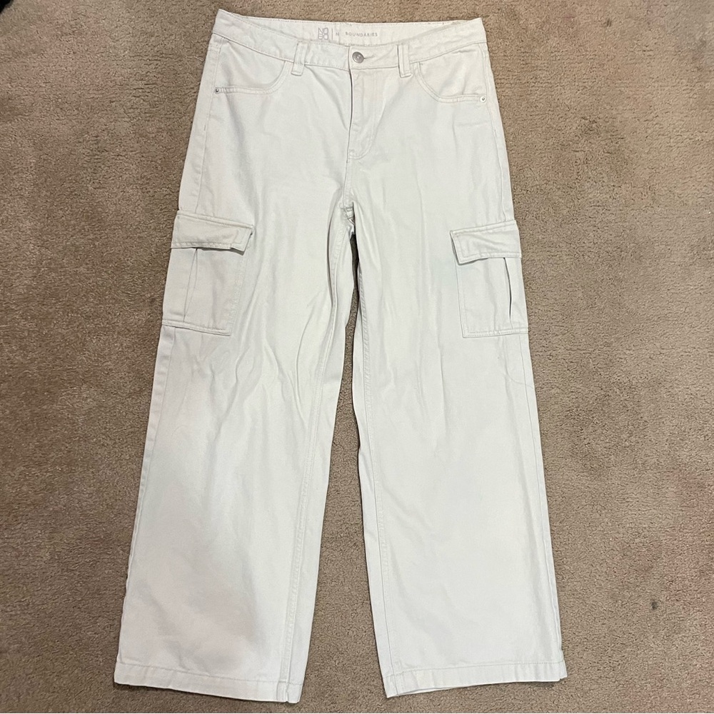 Straight Leg Baggy Cargo Jeans, Mid rise, White/Cream/ Ivory, Preowned